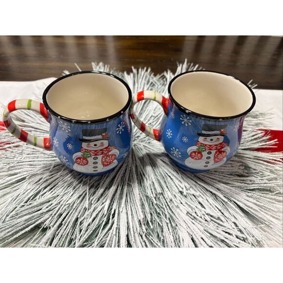 Temptations Snowman Mug Winter Whimsey 16 Oz Blue Snowflakes By Tara - Picture 3 of 10